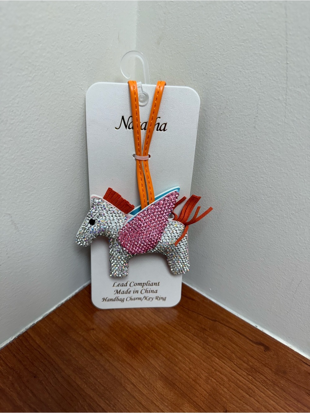 Natasha Pegasus Sparkling Bag Charm Key Ring Brand NWT